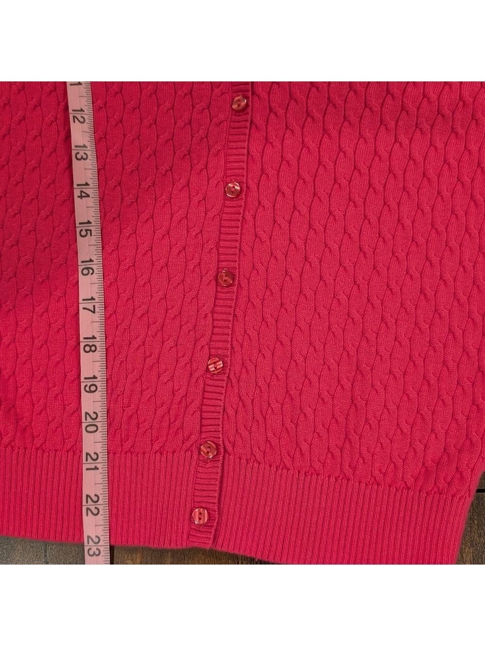 Kate Hill Pink Cable Knit Cardigan Raspberry Color Petite Medium - Picture 6 of 7
